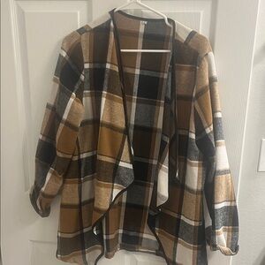 Plaid Open Front Cardigan Sweater